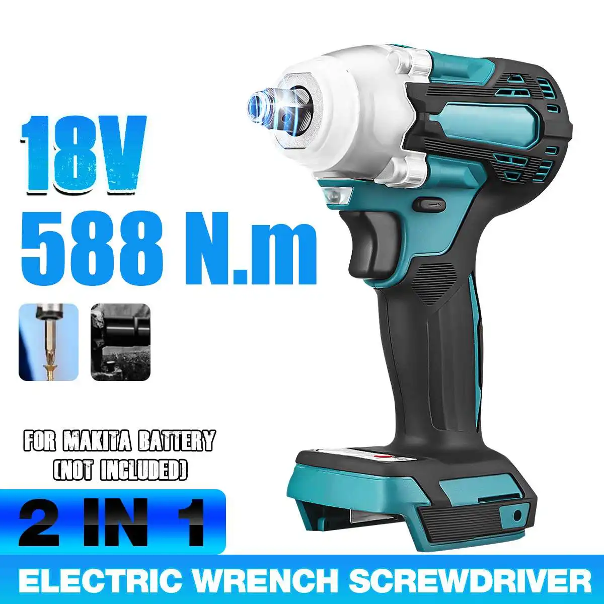 

Drillpro 588N.m Cordless Brushless Impact Electric Wrench 1/2" Wrench Drill Screwdriver Power Tool Compatible Makita 18V Battery