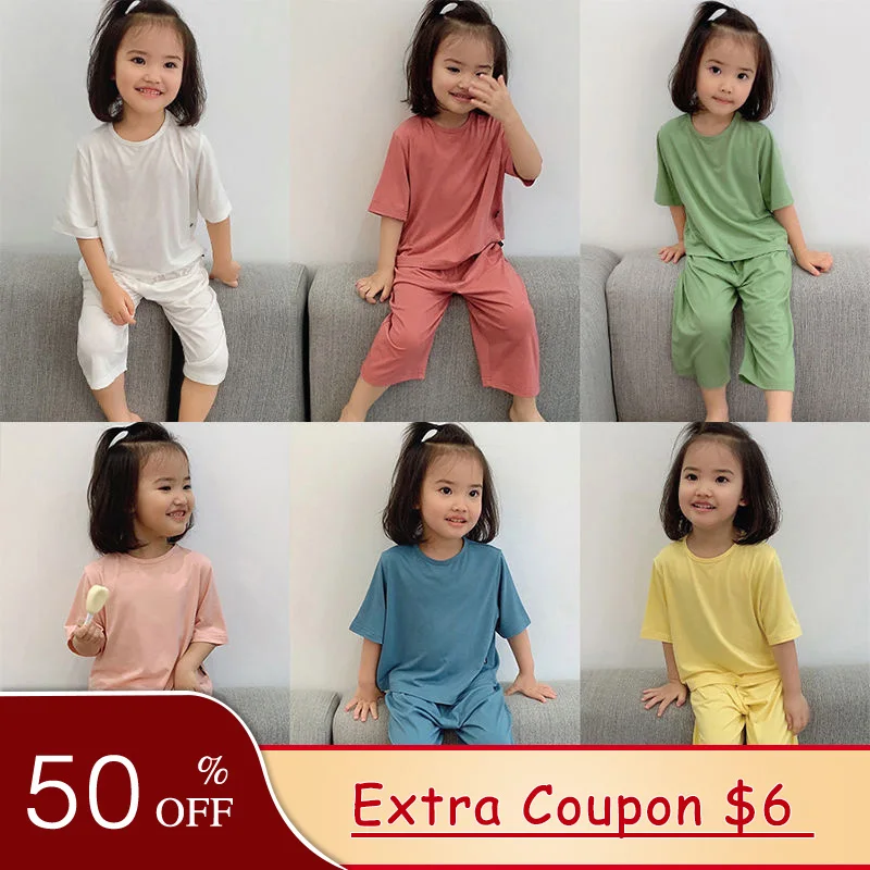 Купи 2022 Summer Pajamas For Children Clothes Girls Set Loose Kids Pajamas Sets Casual Home Wear Costume For Boy Suit Girls Sleepwear за 630 рублей в магазине AliExpress