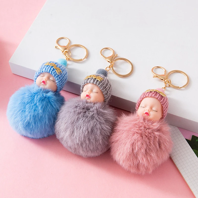 

Sleeping Baby Plush Doll Keychain Cute Fluffy Keychains Bags Keyrings Women Girl Cars Key Ring Gift Charming Decoration