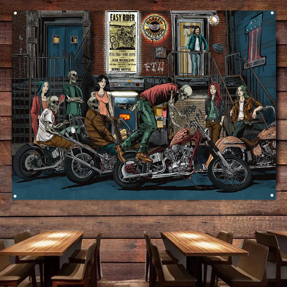 

Уличный мотоциклетный постер для трюков, винтажный Настенный декор для заправочной станции, флаг, настенный подвесной баннер, картина для гаража, домашний декор, гобелен