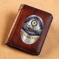 high quality genuine leather men wallets steamboat springs police chief short card holder purse luxury brand male wallet
