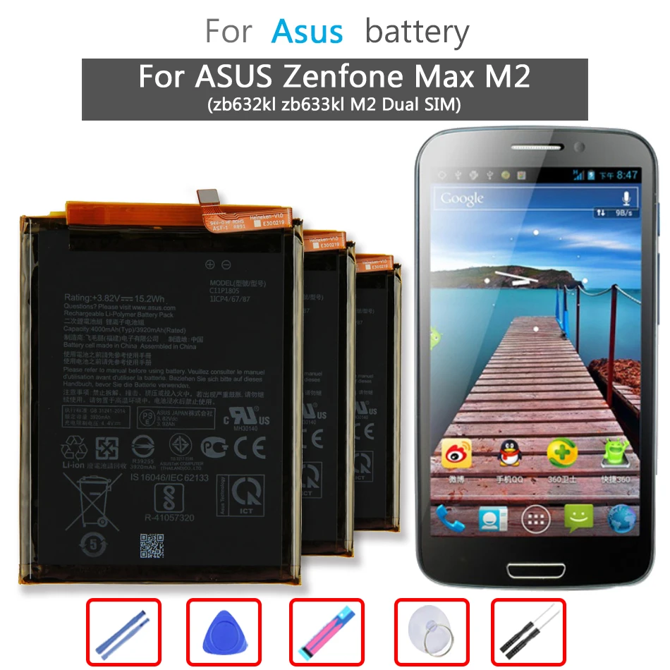 

4000mAh/3920mAh C11P1805 Mobile Phone Battery For ASUS Zenfone Max ( m2 ) zb632kl zb633kl M2 Dual SIM Bateria + Free tool