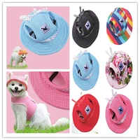 new pets dog hat round brim dogs cap with ear holes for puppy pet grooming dress up hat outdoor porous sun cap bonnet visor