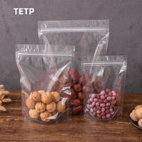 tetp 50pcs transparent ziplock food packaging bags stand up dry goods flower tea sealed storage reclosable travel store business