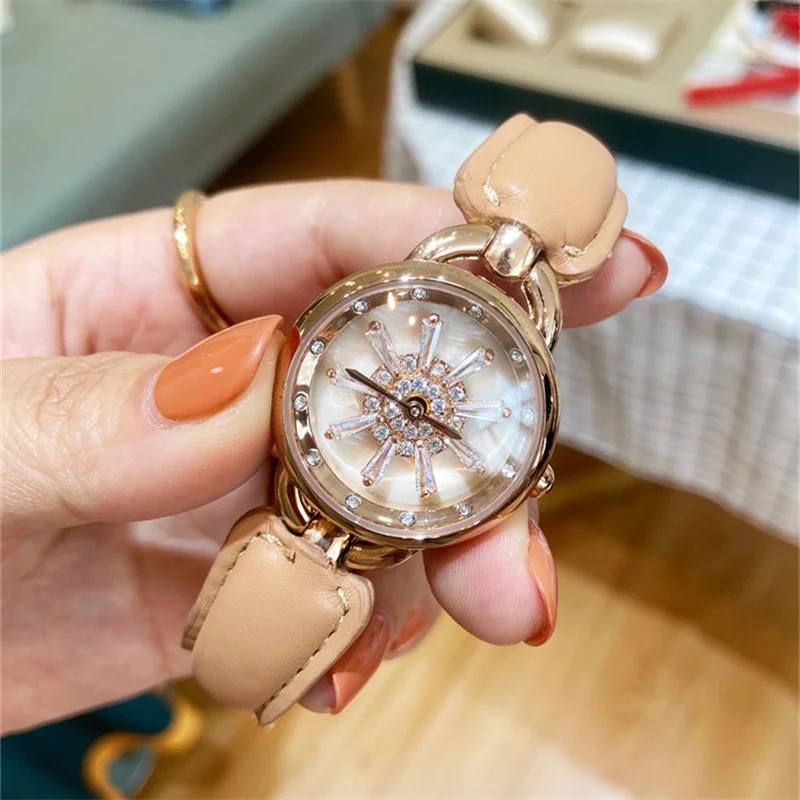 

Rotate Dial Diamond Women Watch Luxury 2022 Rhinestone Ladies Watches Rose Gold Clock Wrist Watches For Women relogio feminino