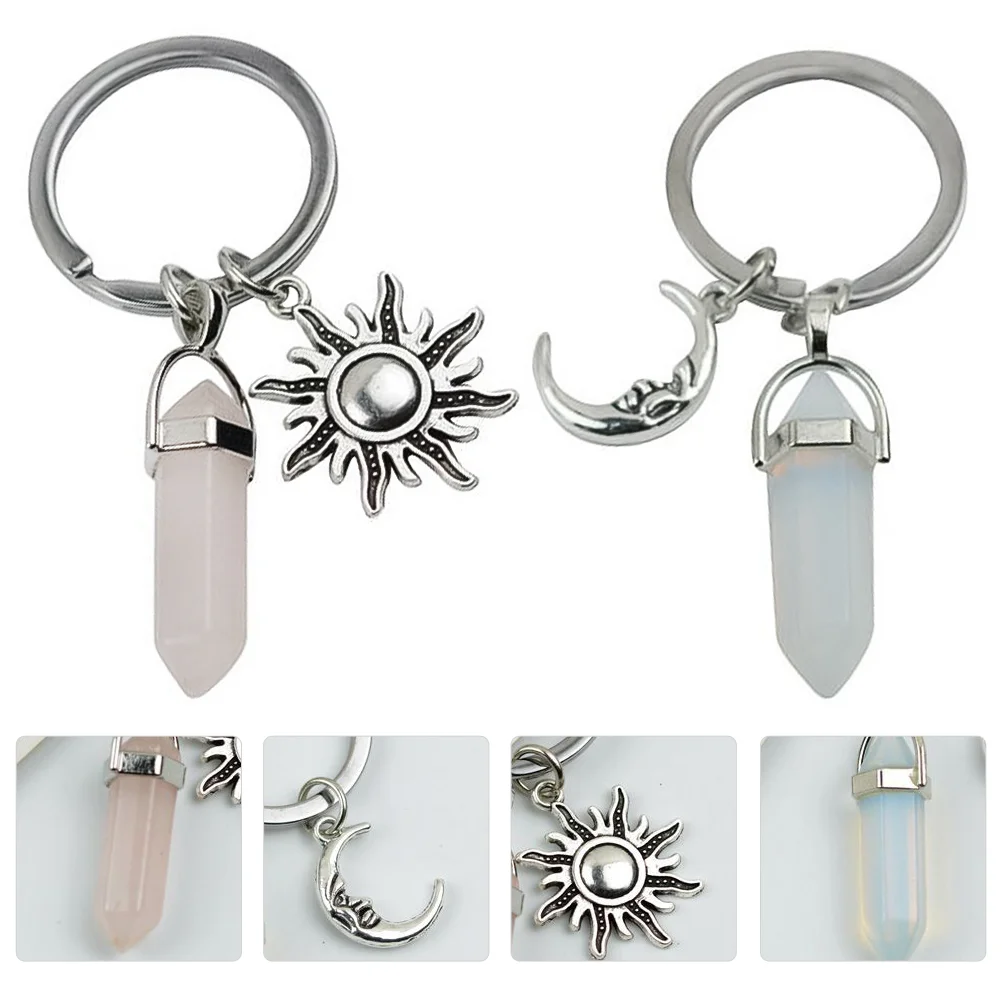 

Keychain Sun Moon Key Keyring Pendant Holdercrystals Couple Best Keychains Stone My Hexagonal Car Charm Shape Friends Gemstone