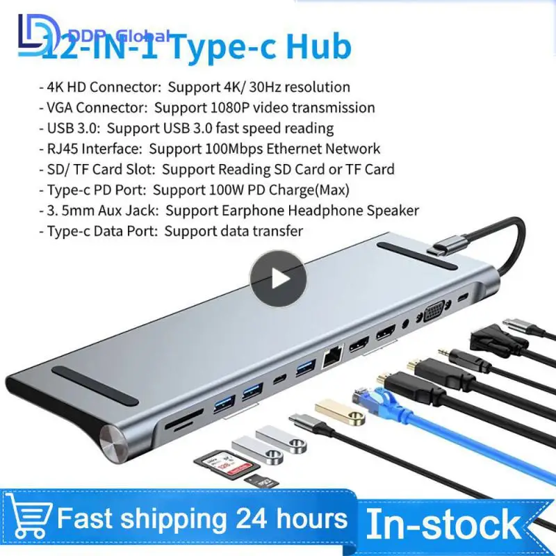 

1/2/3PCS 4/8/11/12-in-1 Type C Hub with 2 Multiport Adapter Dock Station USB 3.0 4K RJ45 SD/TF VGA PD for Laptop