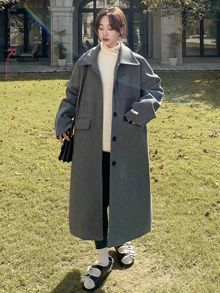 

LANMREM, длинное зимнее пальто в Корейском стиле, женское однобортное однотонное пальто с карманами и лацканами, модная женская одежда, новинка 2023, 2AA3545