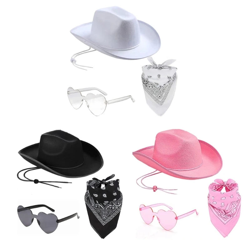 

2 шт., набор западных костюмов Cowgirl для девичника, искусственная шляпа, шарф, солнцезащитные очки, женский костюм для свадебной вечеринки, головной убор для ночного клуба