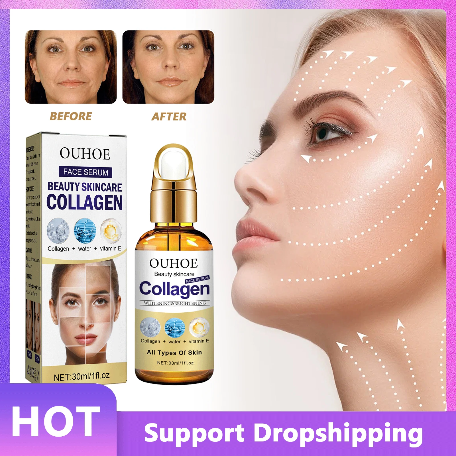 

Collagen Anti Wrinkle Serum Lifting Firming Fade Fine Lines Shrink Pores Brighten Whitening Moisturizing Anti Aging Face Essence