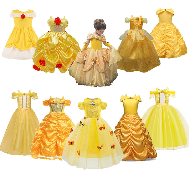 

Beauty and the Beast Toddler Summer Princess Belle Dress Girls Floral Ball Gown Children Cosplay Belle Costume Fancy Party Dress