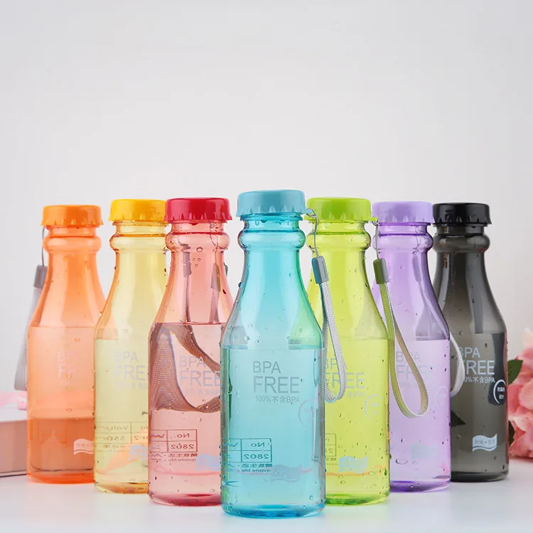 550 مللي غير قابلة للكسر زجاجة ماء الرياضة مكتب زجاجة كوب ماء من البلاستيك للشرب زجاجة شفافة الزجاج 6 ألوان