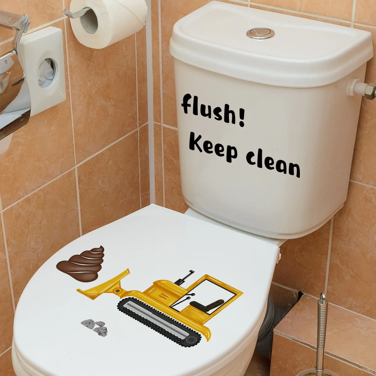 

T258# Flush! keep clean Sticker Bathroom Toilet Cover Sticker Wall Stickers Wc Accessories Fun For Home BathRoom Decoration