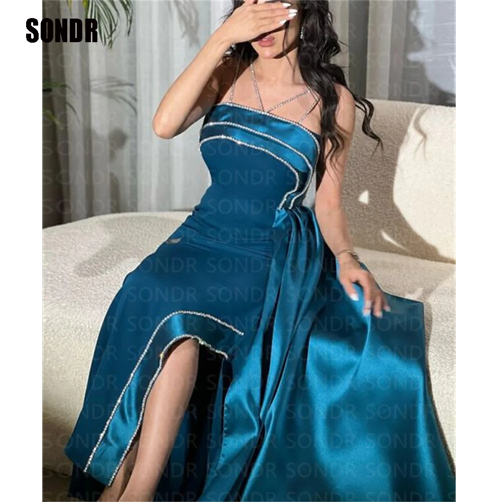 

SONDR современные синие длинные платья для выпускного вечера с Боковым Разрезом Стрейчевые блестящие пятнистые бусины Дубай вечерние платья для вечеринки приблизительно 2023