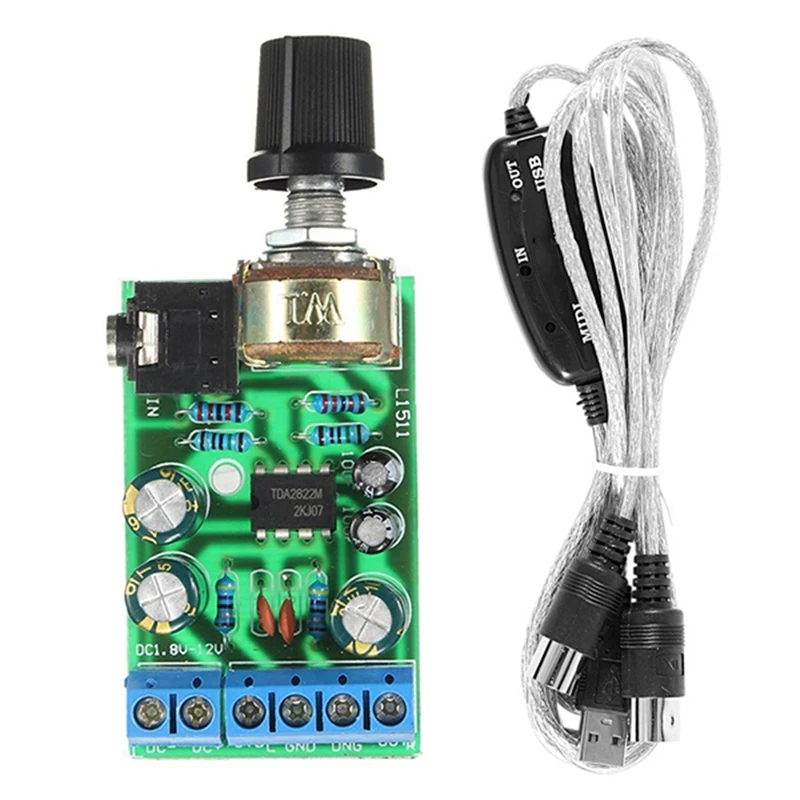 

1Pcs 2M Usb To Midi Interface Converter Cable & 1Pcs Dc1.8-12V Tda2822M 2.0 Channel 3.5Mm Audio Amp Board Module