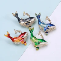 enamel whale brooches for luxury womens clothing men color rhinestone blowing water whale sea fish causal enameled badges