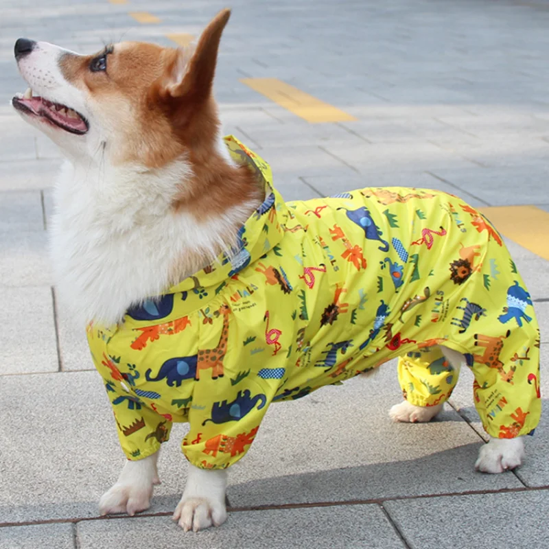 Cartoon Printing Raincoat for Small Dog Corgi French Bulldog Cute Dog Raincoat All Four Legs Covered Pet Poncho Pet Raincoat