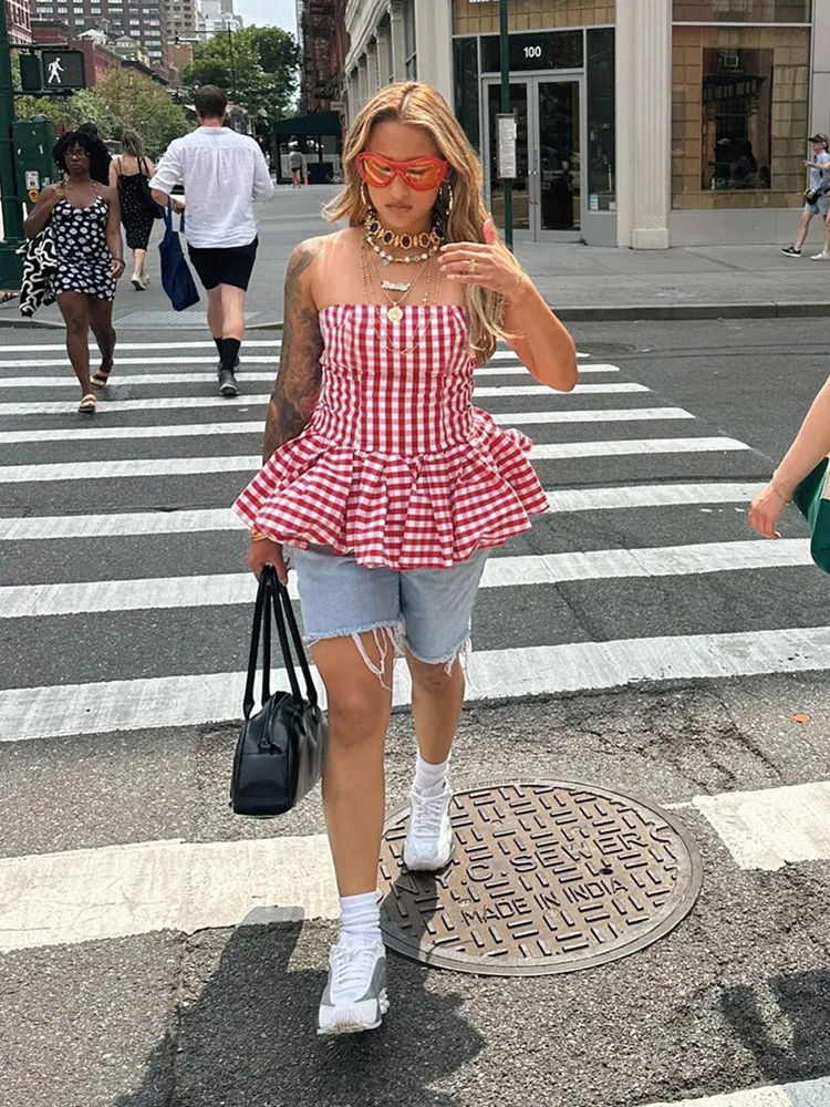 InGrily с принтом красно-белая клетчатая накидка на грудь плиссированный пушистый