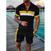 summer mens tracksuit polo shirt shorts set casual turn down collar t shirt suit male fashion clothing streetwear outfits