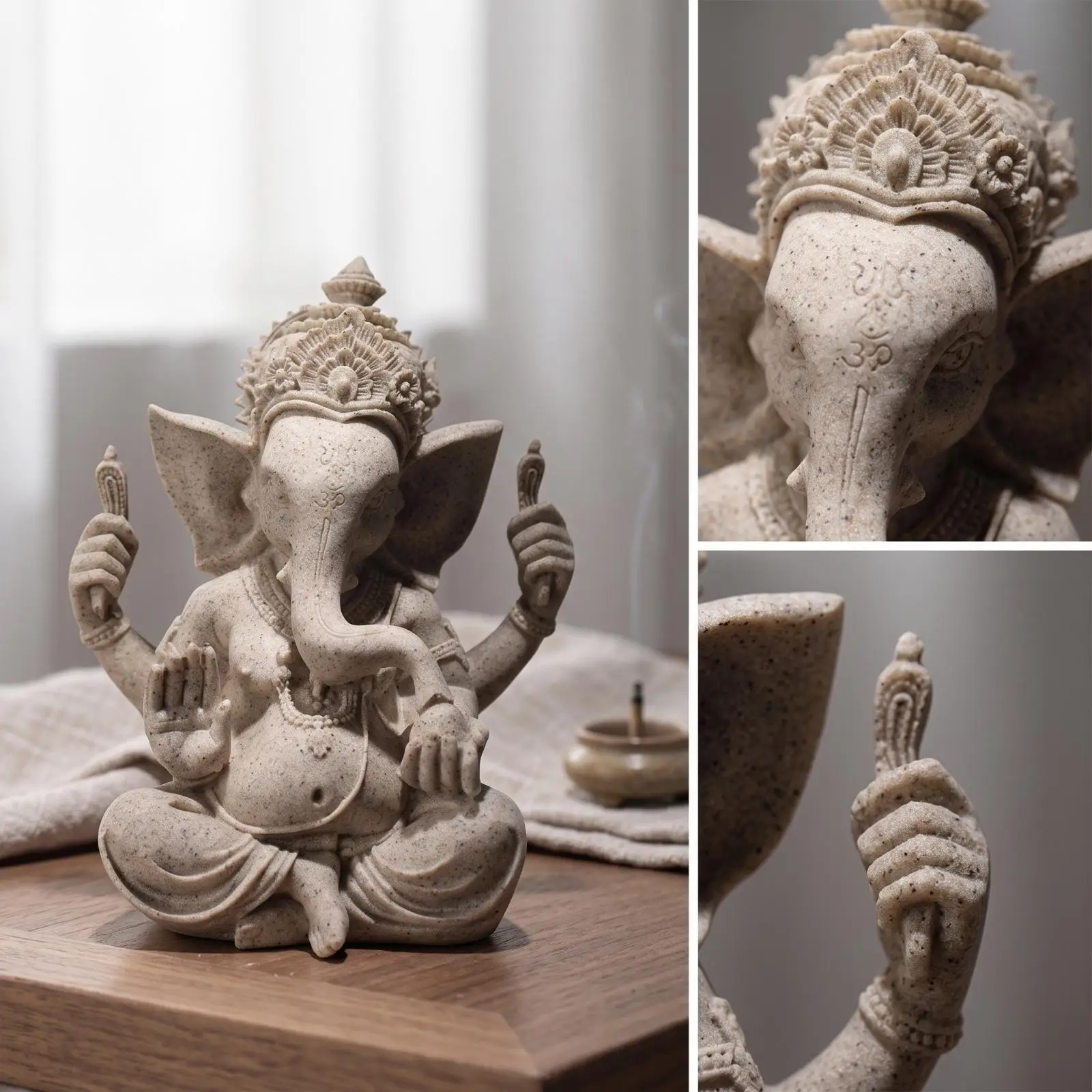 Фото Статуэтка слона Ганеша из смолы для декора алтаря, стола, полки, скульптура для медитации, современное искусство №4