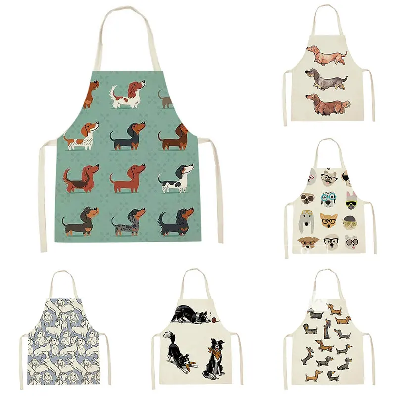 

Women Kitchen Apron Kids Linen Apron Cartoon Cute Dog Graphic Print Home Cleaning Apron Home Chef Cooking Baking Accessories Bib