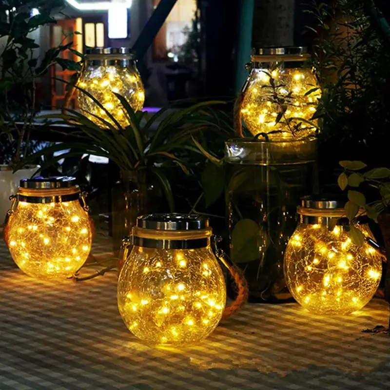 

30 LEDs Solar Night Light Crack Ball Glass Jar Wishing Lamp Outdoor Garden Tree Decoration Light