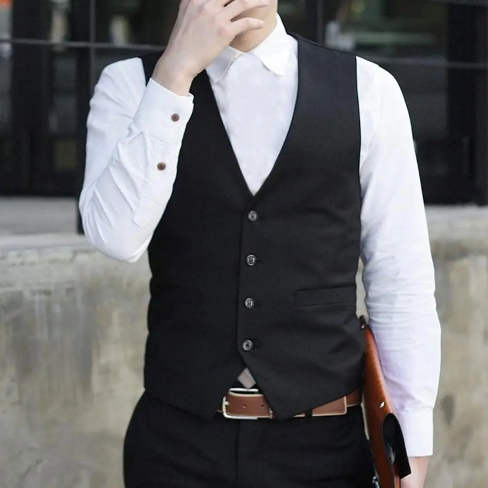 

Terrific Summer Waistcoat Gentle Waistcoat Pure Colors Back Lace-up Men Vest Slim Fit