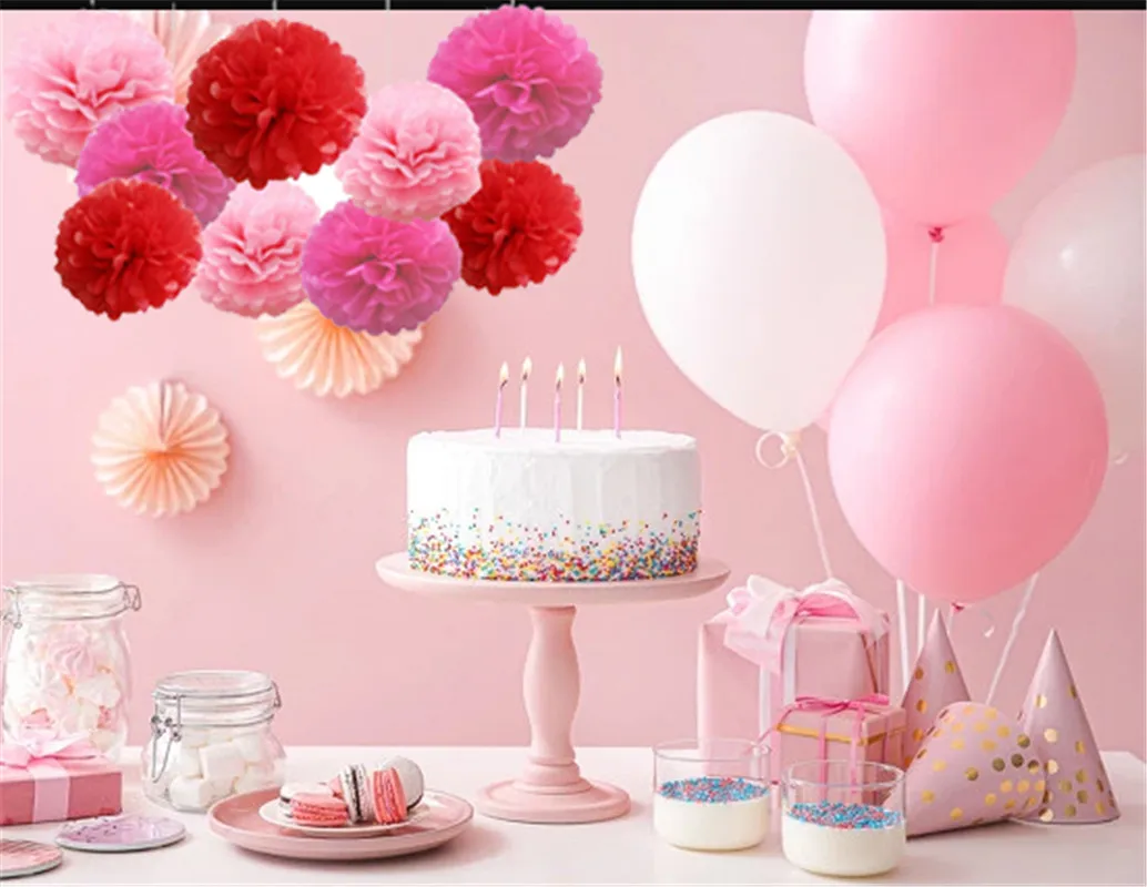 

9Pcs Hanging Paper Pom-poms Happy Birthday Party Engagement Wedding Home Dress Up Decoration Artificial Paper Flower Ball