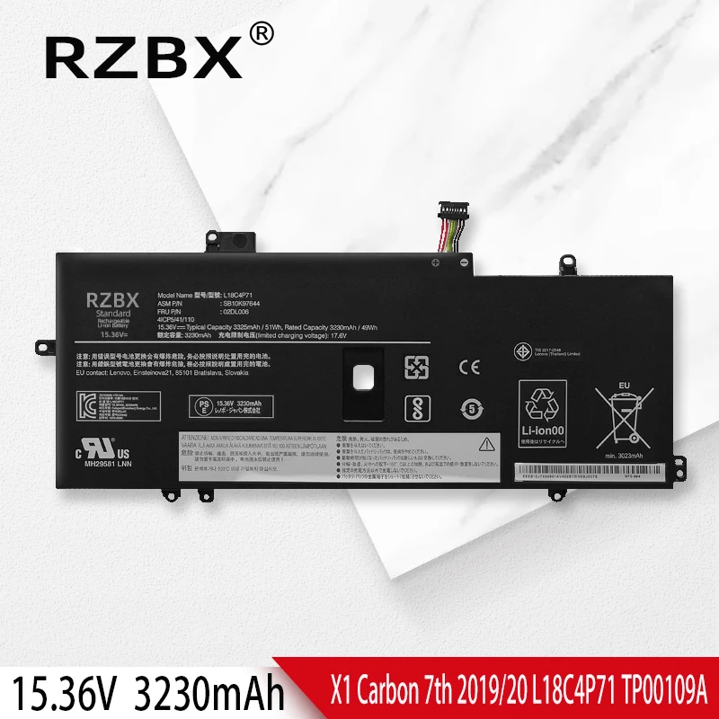 

RZBX 51WH New Laptop Battery L18C4P71 For Lenovo ThinkPad X1 Carbon 7th 2019 8th 2020 Year L18L4P71 L18M4P72 TP00109A 02DL004