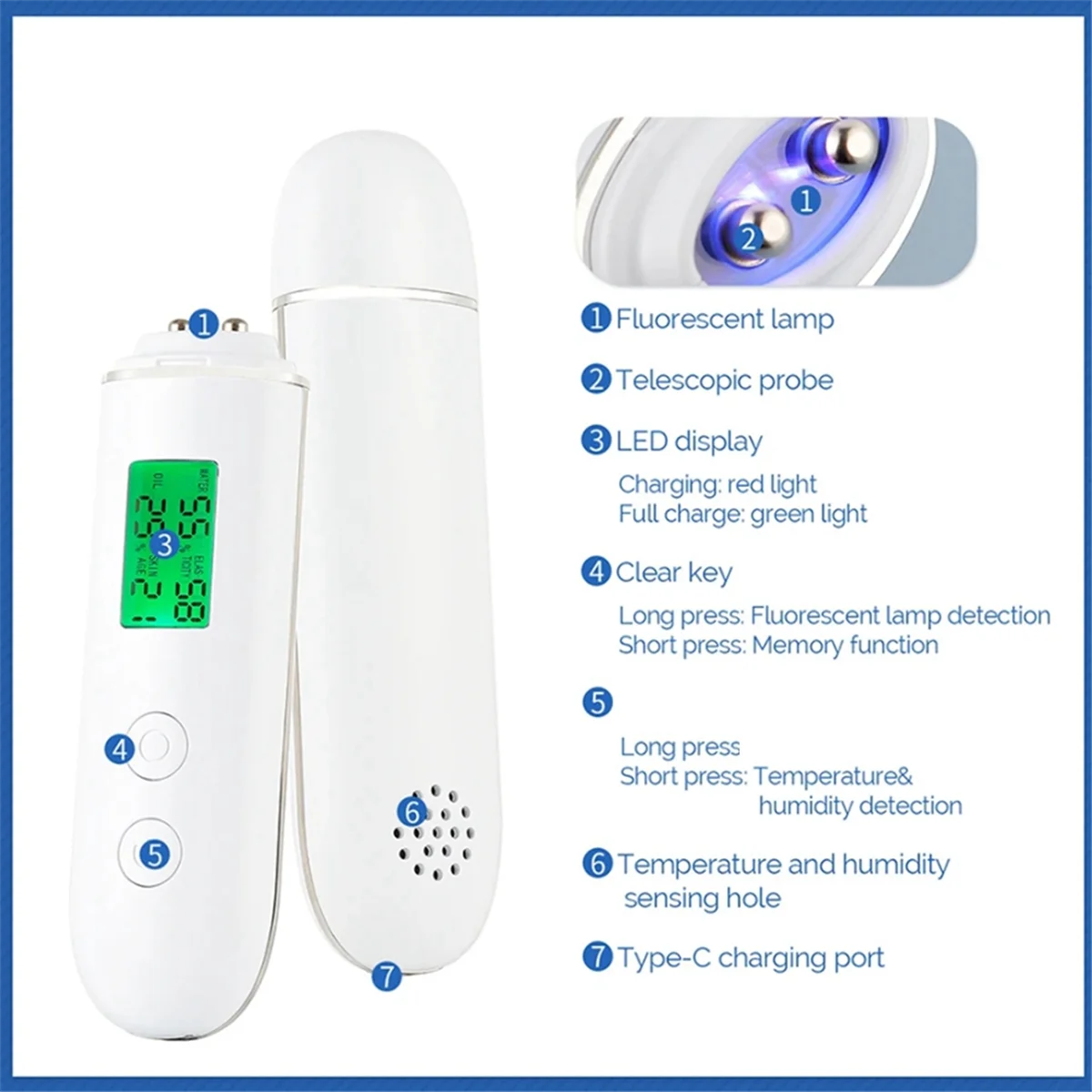 Умный тестер влажности кожи детектор флуоресцентных агентов с ЖК дисплеем