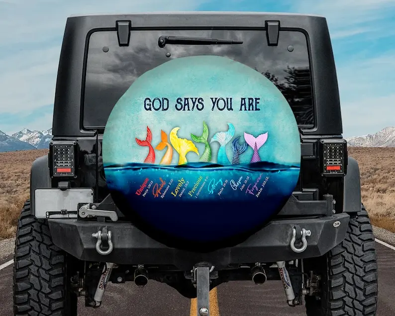 

Mermaid, Gods Say You Are Spare Tire Cover, Blue Sparkle Mermaid Tail In The Ocean Spare Tire Cover For Jeep,cover For