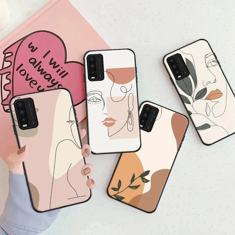 

Abstract Art Line Flower Girl Soft TPU Phone Case For Xiaomi Redmi 9 9i 9AT 9T 9A 9C Note 9 9 9T 9S 9 Pro Max Coque Black Cover