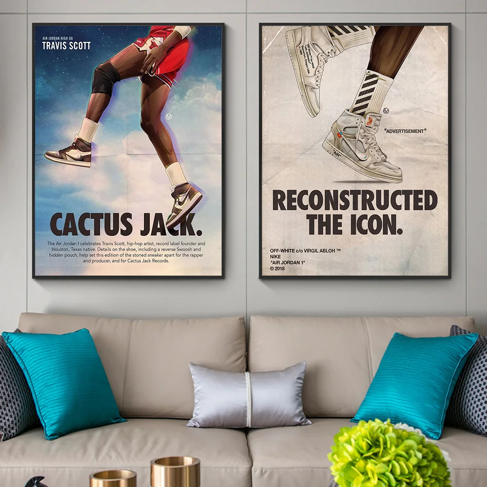 

Fashion Travis Scott Sneakers Canvas Posters and Prints Vintage Shoes Painting Decorative Pictures For Living Room Room Decor