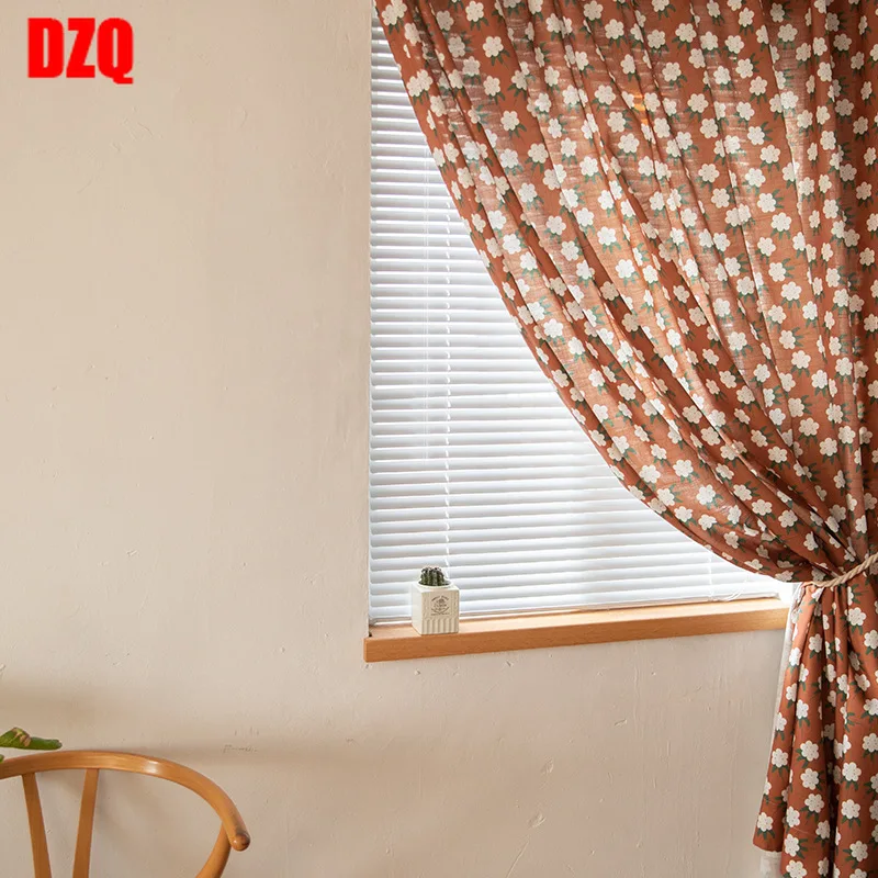 

Маленькие хлопковые шторы карамельной расцветки с имитацией льна в японском стиле для гостиной и спальни