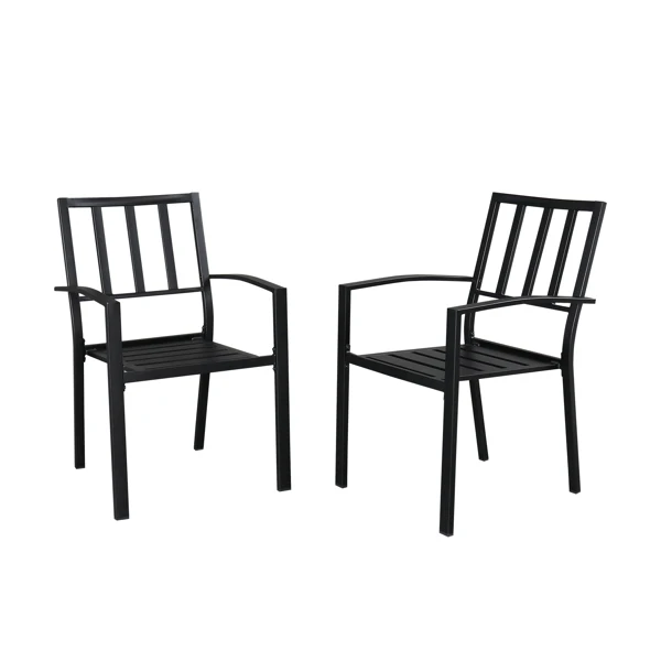 

2pcs Black Backrest Vertical Grid Wrought Iron Dining Chair Industrial Dining Chairs for Garden Home Outdoor