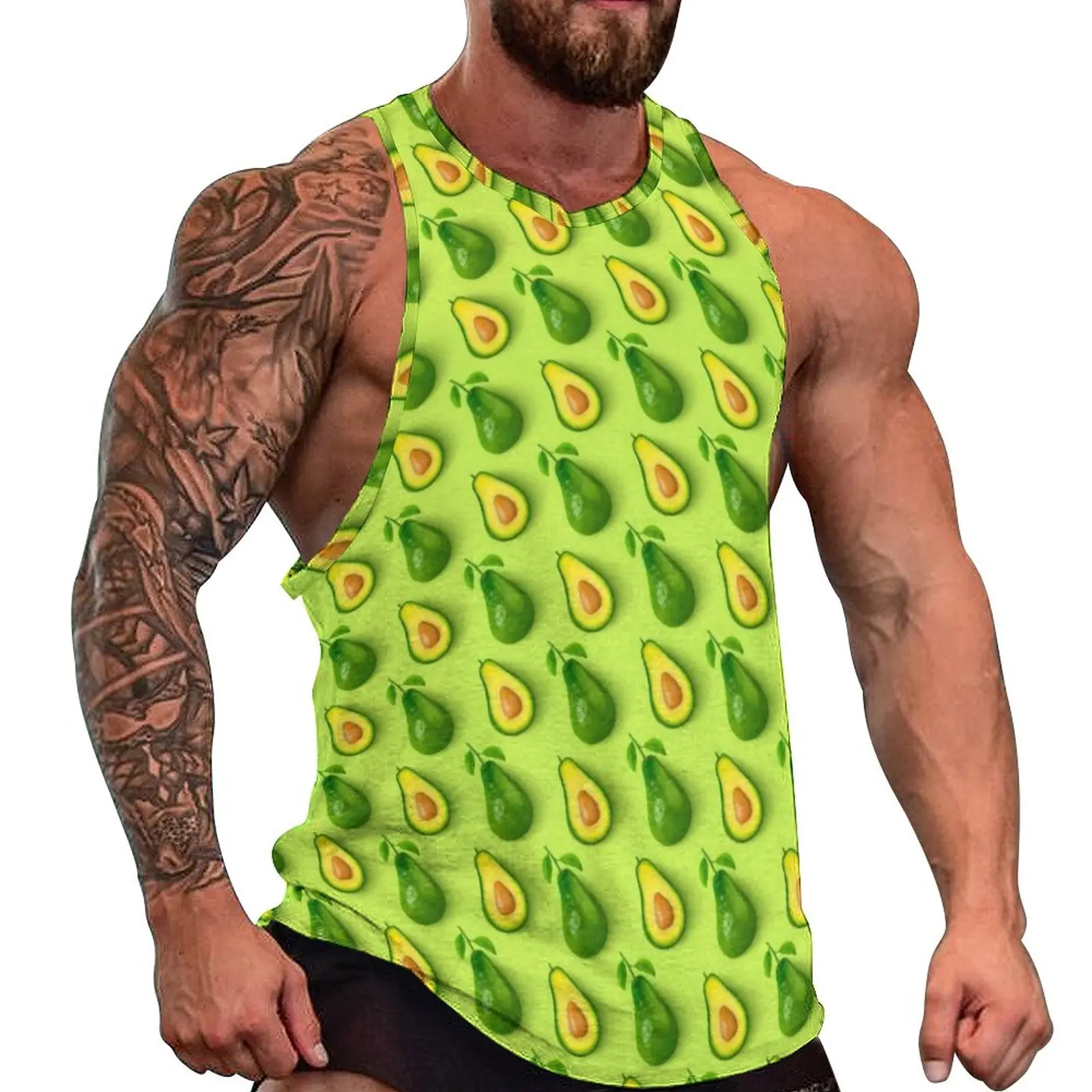

Green Avocado Tank Top Males Cute Fruit Print Sportswear Tops Summer Bodybuilding Graphic Sleeveless Shirts 3XL 4XL 5XL