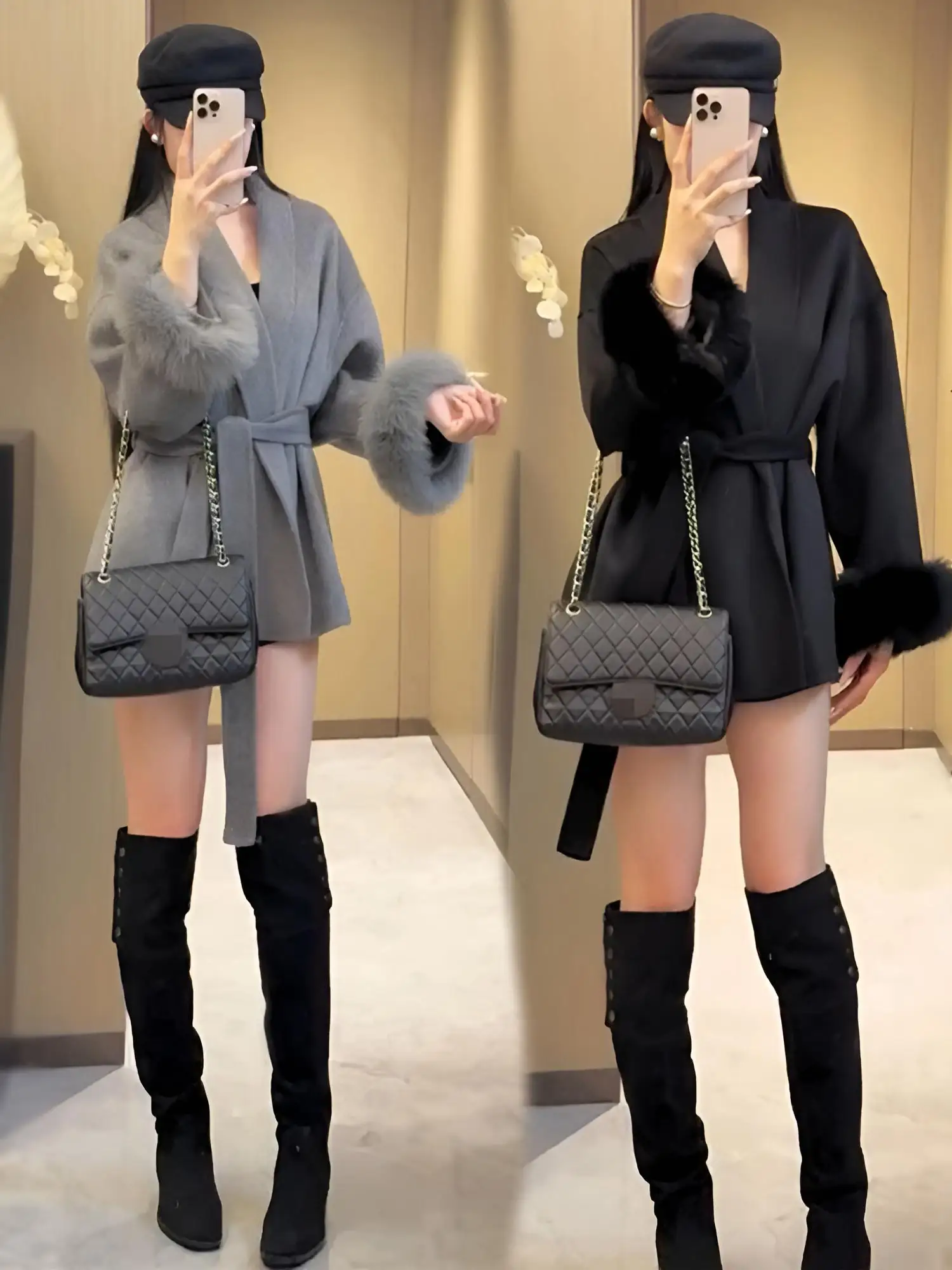 Зимняя новая элегантная модная свободная утягивающая однотонная простая и