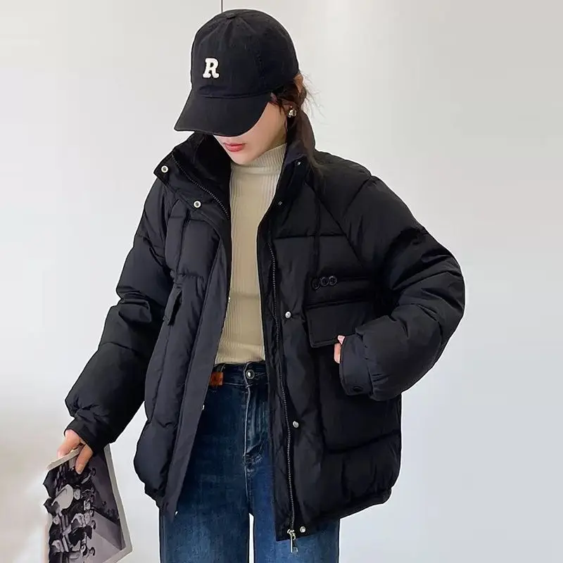 New Women White Duck Down Jacket Stand Collar 2023 Autumn Winter Outwear Casual Loose Fashion Warm Coat Down Coat Jackets M22