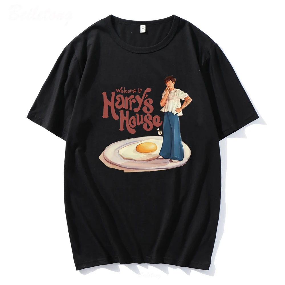 

2023 Boy Thinking House T-Shirt Cotton Musical Album Cover Breakfast Eggs Print Men/Women Top Summer Funny Tees Harajuku O-Neck