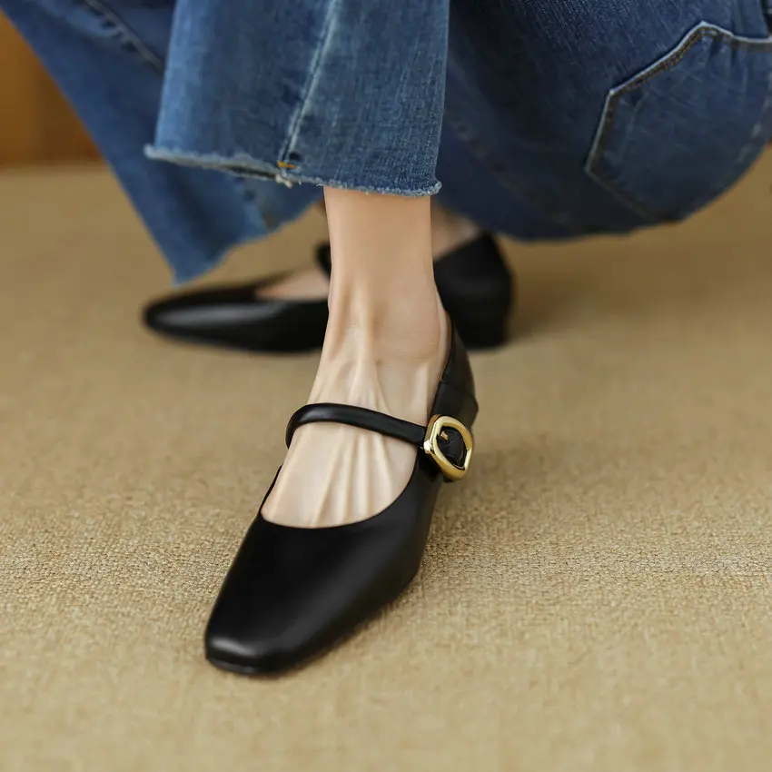 QUTAA/2024 г. Женские туфли-лодочки Туфли Мэри Джейн на низком толстом каблуке с