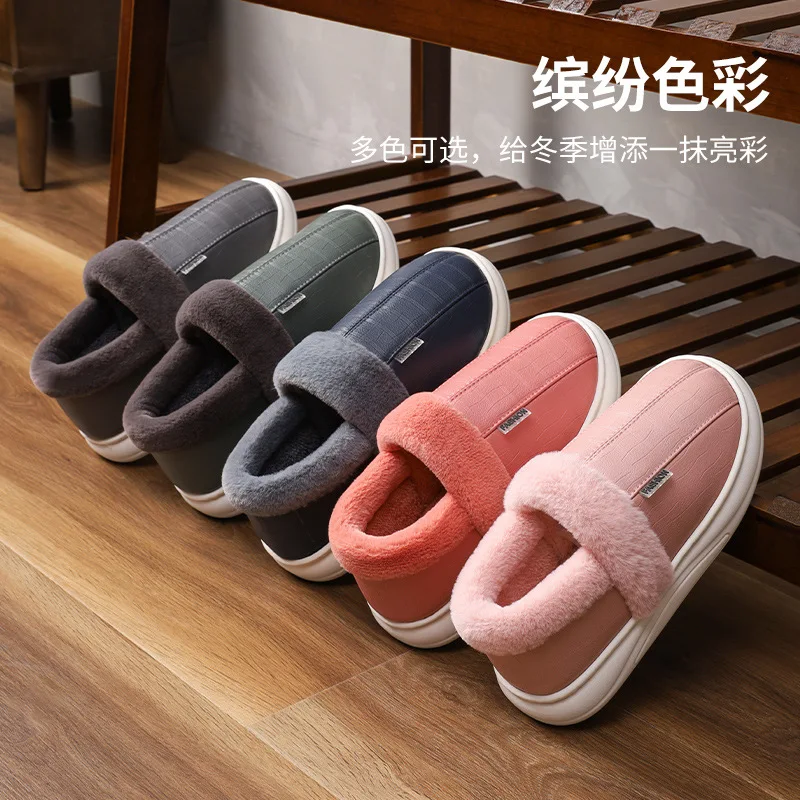 

Couples Home Cotton Slippers Women Men Fashion Warm Winter Furry Soft Short Plush Slipper Waterproof Bedroom Platform Slides