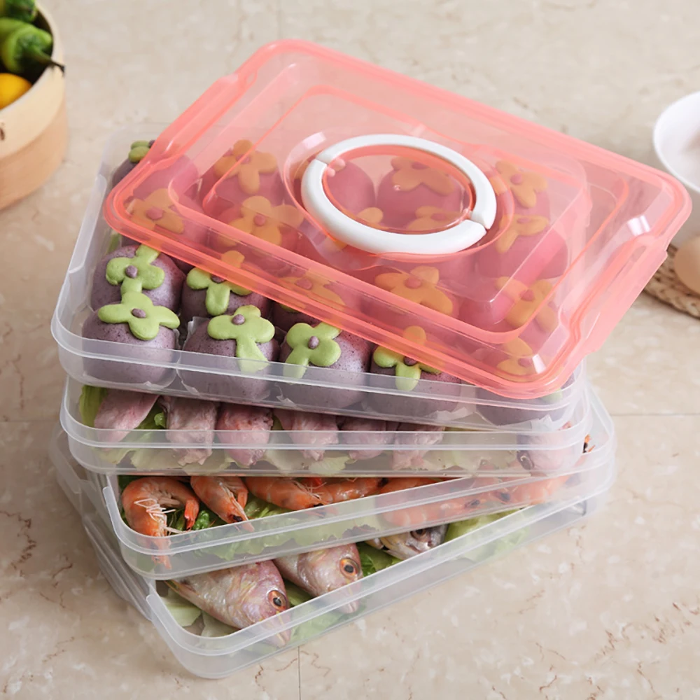 

PlasticRefrigerator Organizer Bins with Lids, 2-3-Layer Stackable Food Organizer Keeper for Snack,Vegetables,Meat,Fish