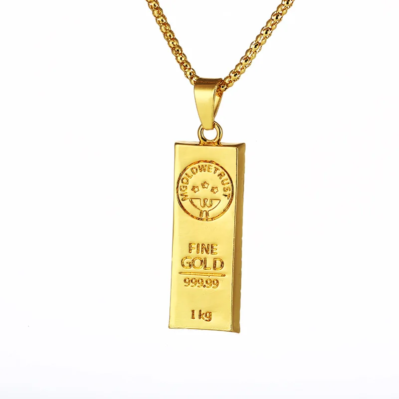 

Hip Hop Cube Bar Pendant Necklace for Women Men Gold Color Franco Long Chain Rock Jewelry Gift