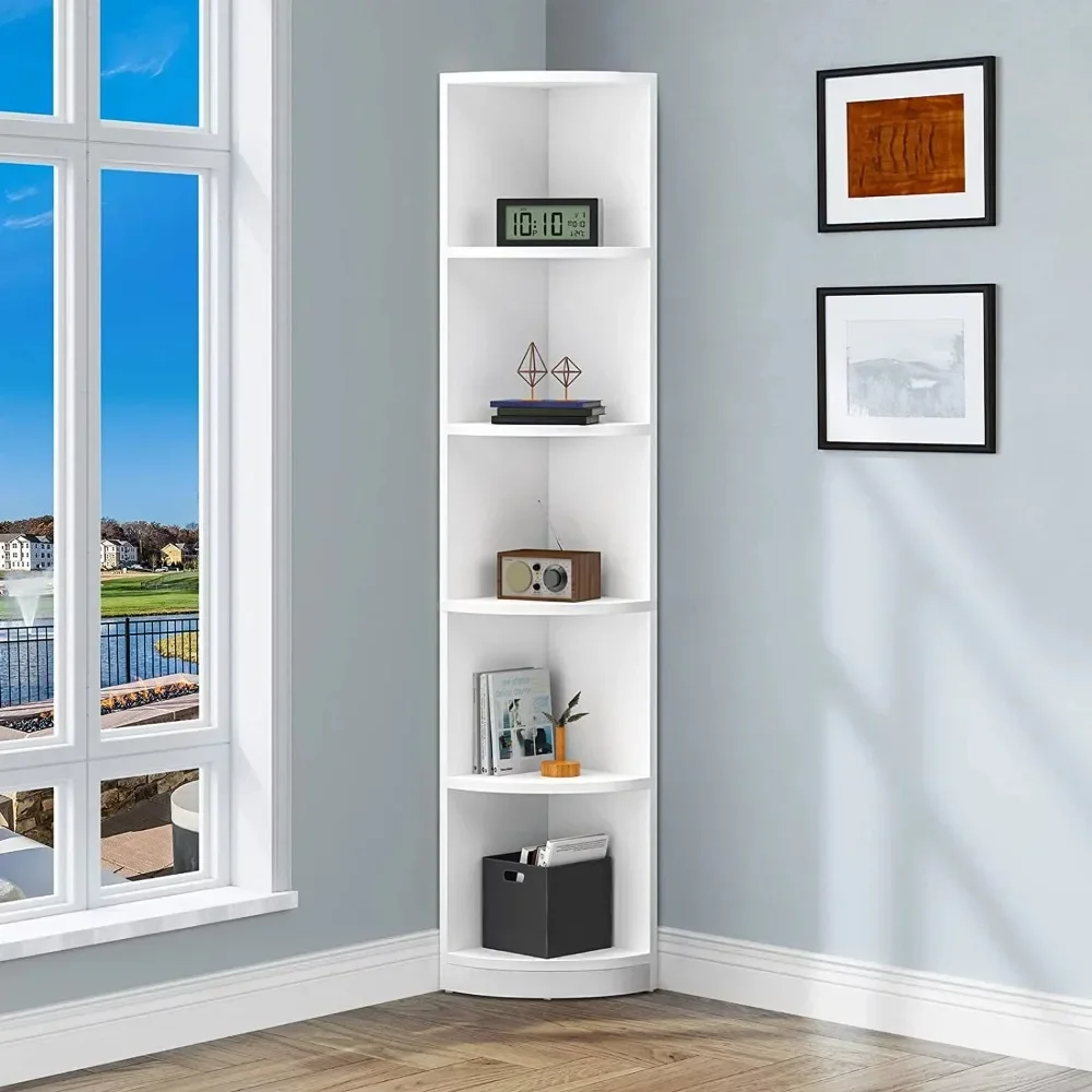 

5-уровневый Угловой книжный шкаф, Современная отдельная угловая книжная полка 70,8 дюйма, 5 деревянных открытых книжных полок для гостиной
