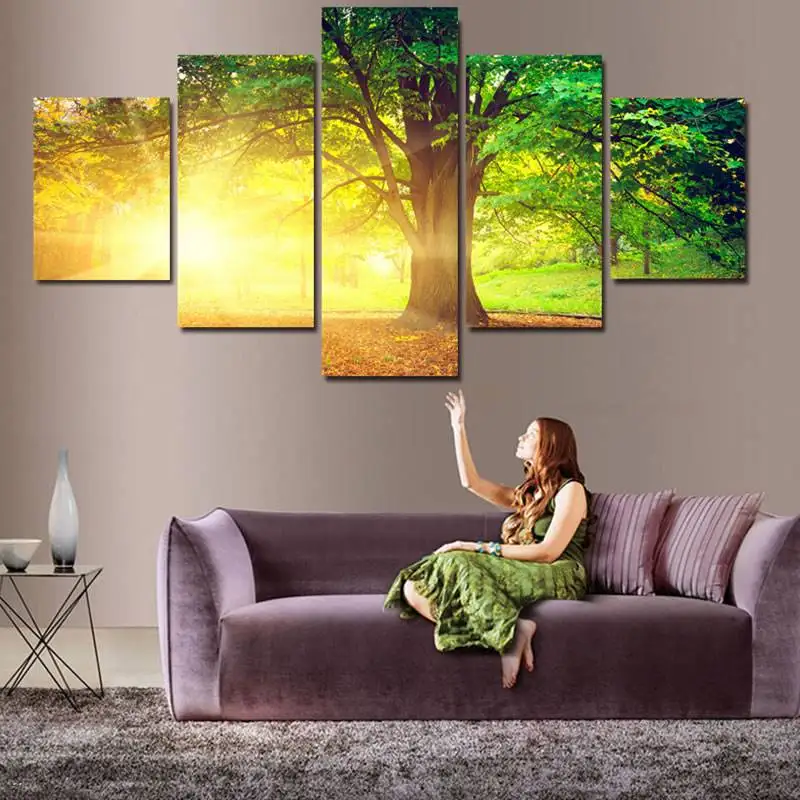 

Современный домашний декор, настенное искусство, холст, солнечные деревья, картина, печать на холсте, Настенная картина, Модульная картина без рамки), 5 моделей