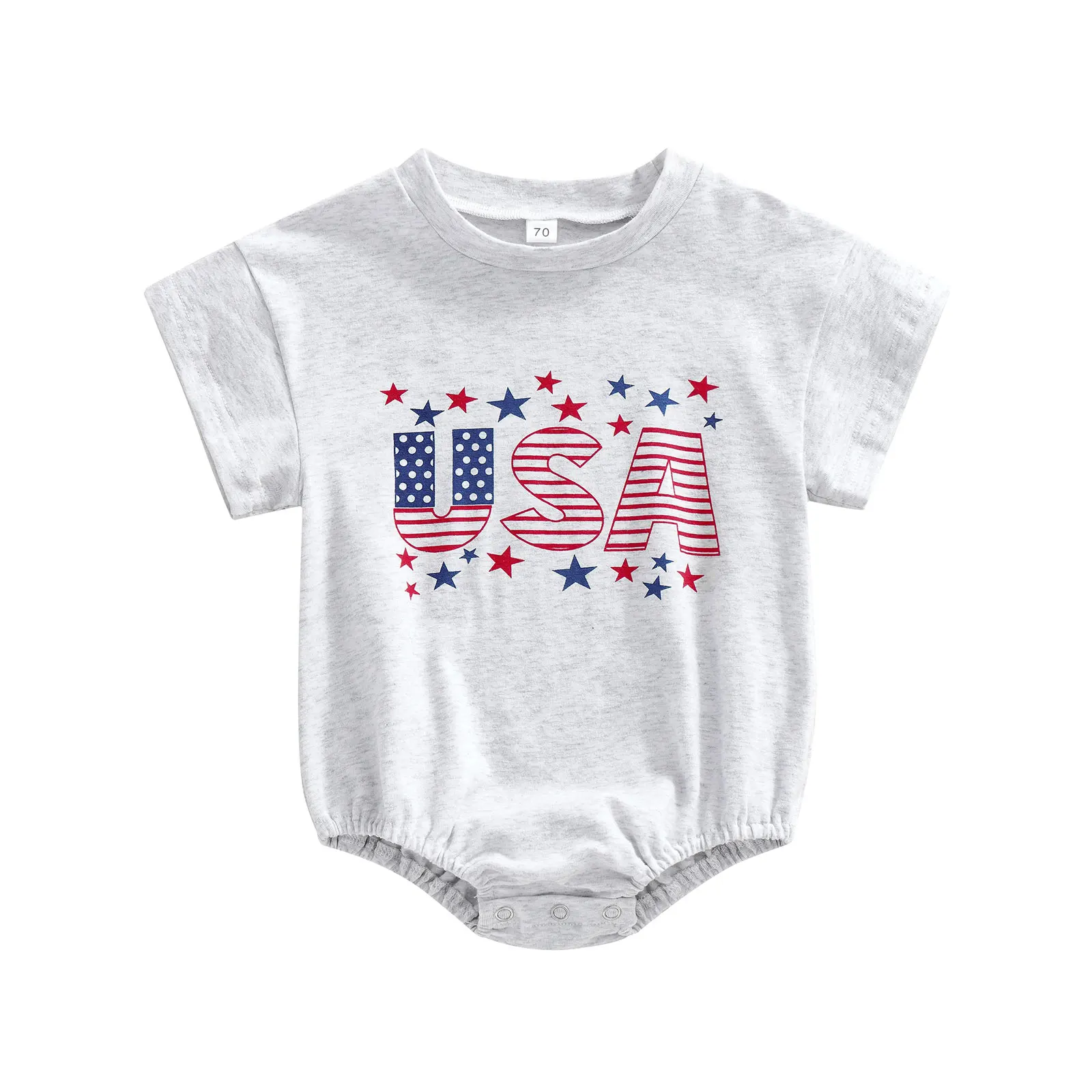 

2022-04-23 Lioraitiin 0-24M Toddler Boy Girls Independence Day Baby Summer Jumpsuit Star Stripe Letter Print Short Sleeve Romper