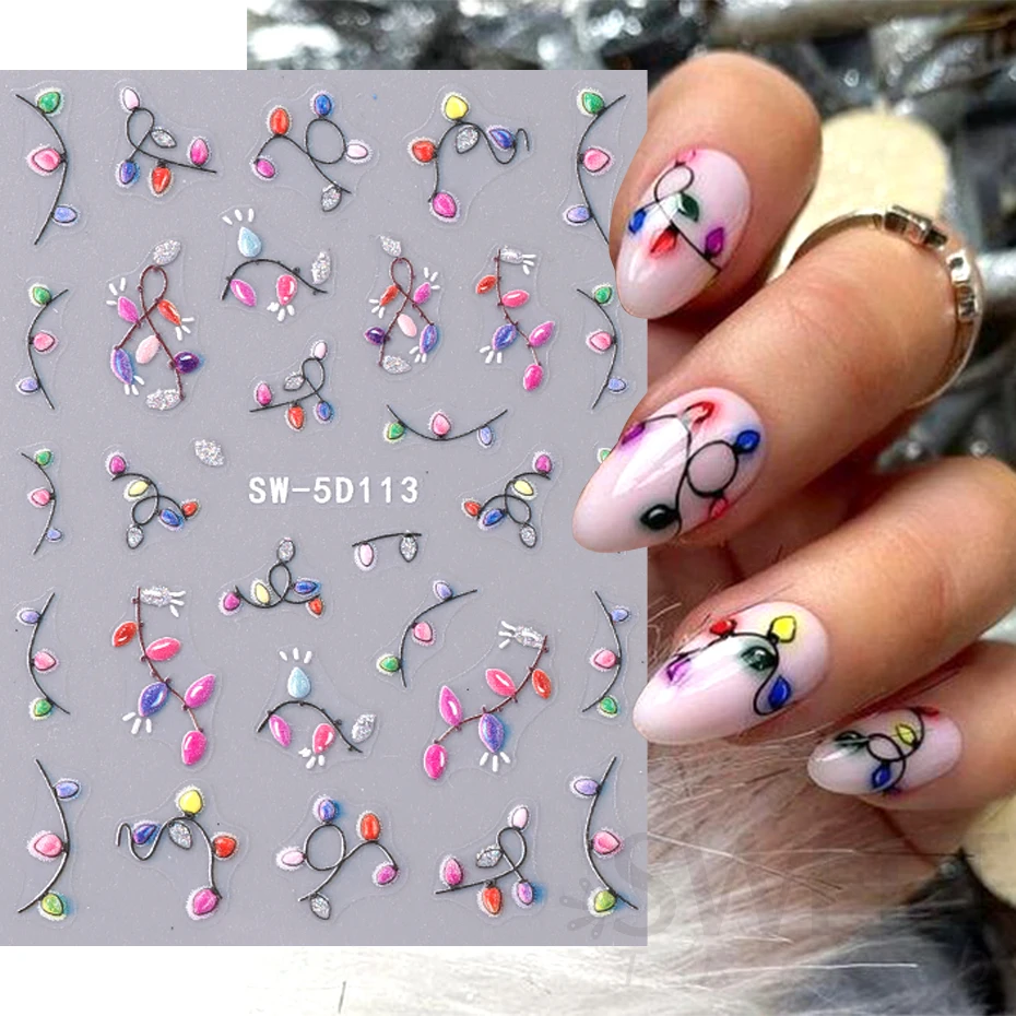 

5D Рождественская лампа наклейки для ногтей золотые блестящие тисненые снежинки вино лук часы французские Советы зима Рождество Новый год маникюр декор