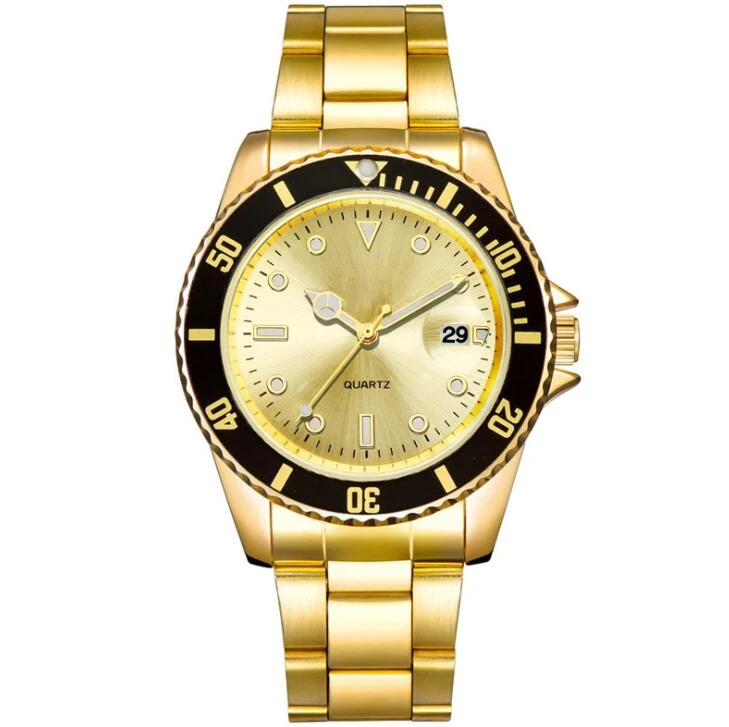 

Часы наручные мужские кварцевые, люксовые спортивные брендовые золотистые, с водяным призраком из нержавеющей стали