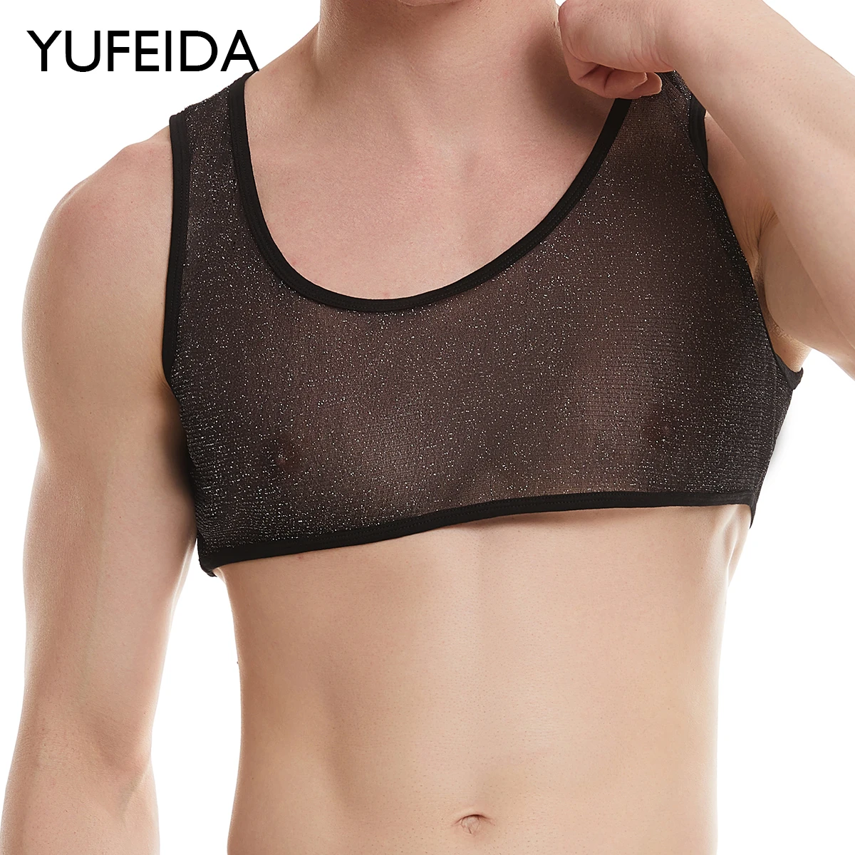 

YUFEIDA Men Sleeveless See-through Mesh Vest Tanks Top Mens Fishnet Muscle Slim Fit Cropped Tank Top Men's Evening Clubwear Vest