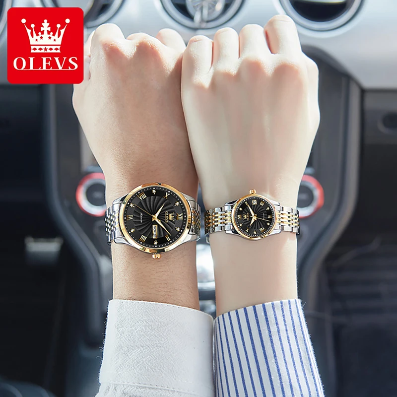 OLEVS New Couple Watch Stainless Steel Strap Luminous Waterproof Clock Fashion Simple Luxury Diamond Couple Wristwatches 6630